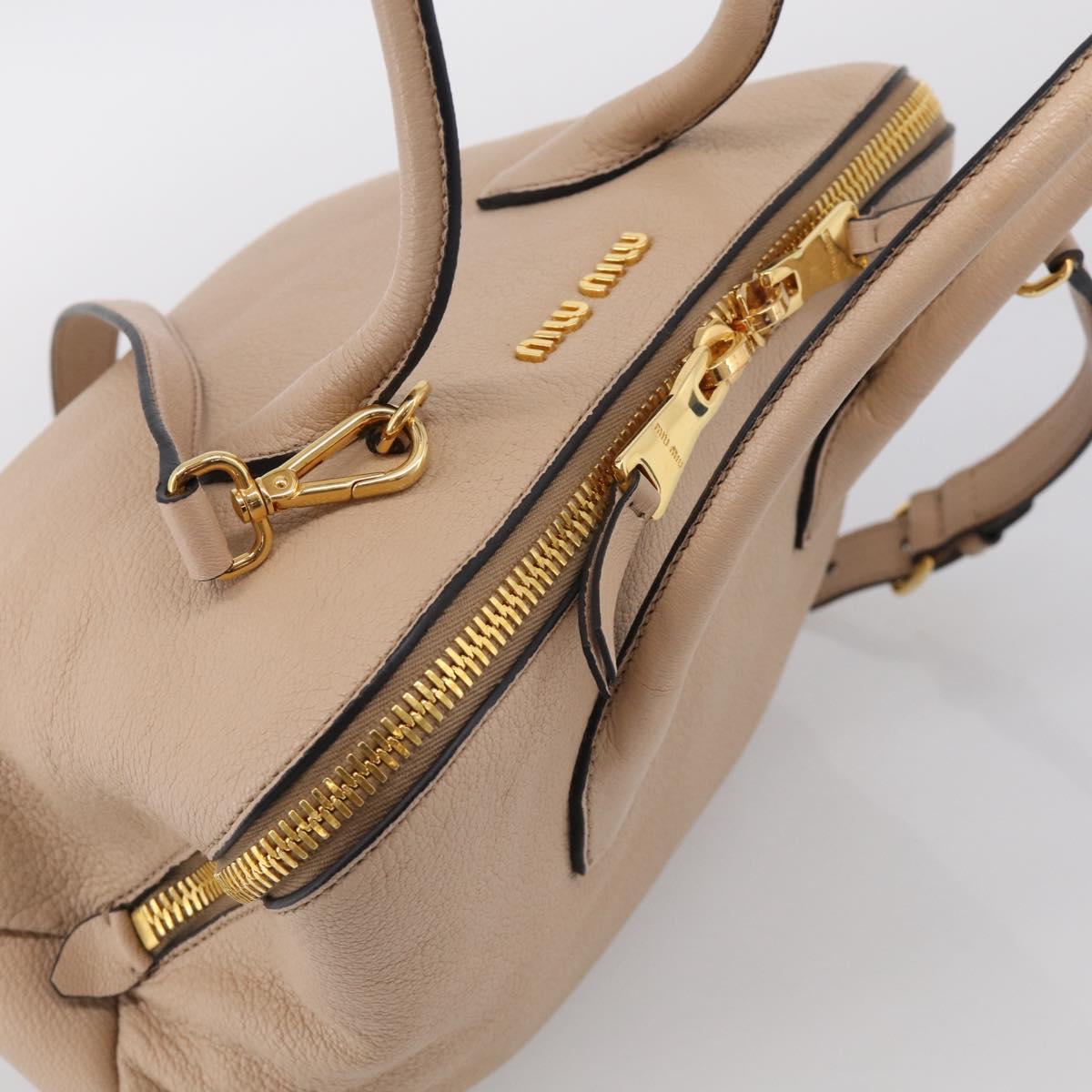 Miu Miu Hand Bag Leather 2way Beige Gold Auth 215564V