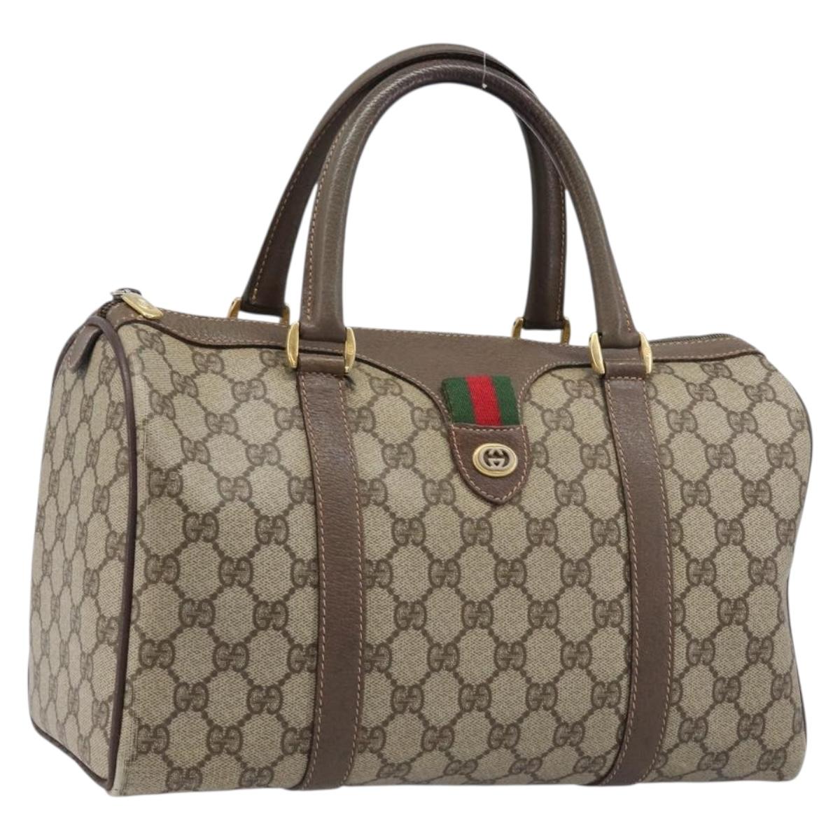 GUCCI GG Supreme Web Sherry Line Hand Bag PVC Beige Gold 40 02 007 Auth 215571