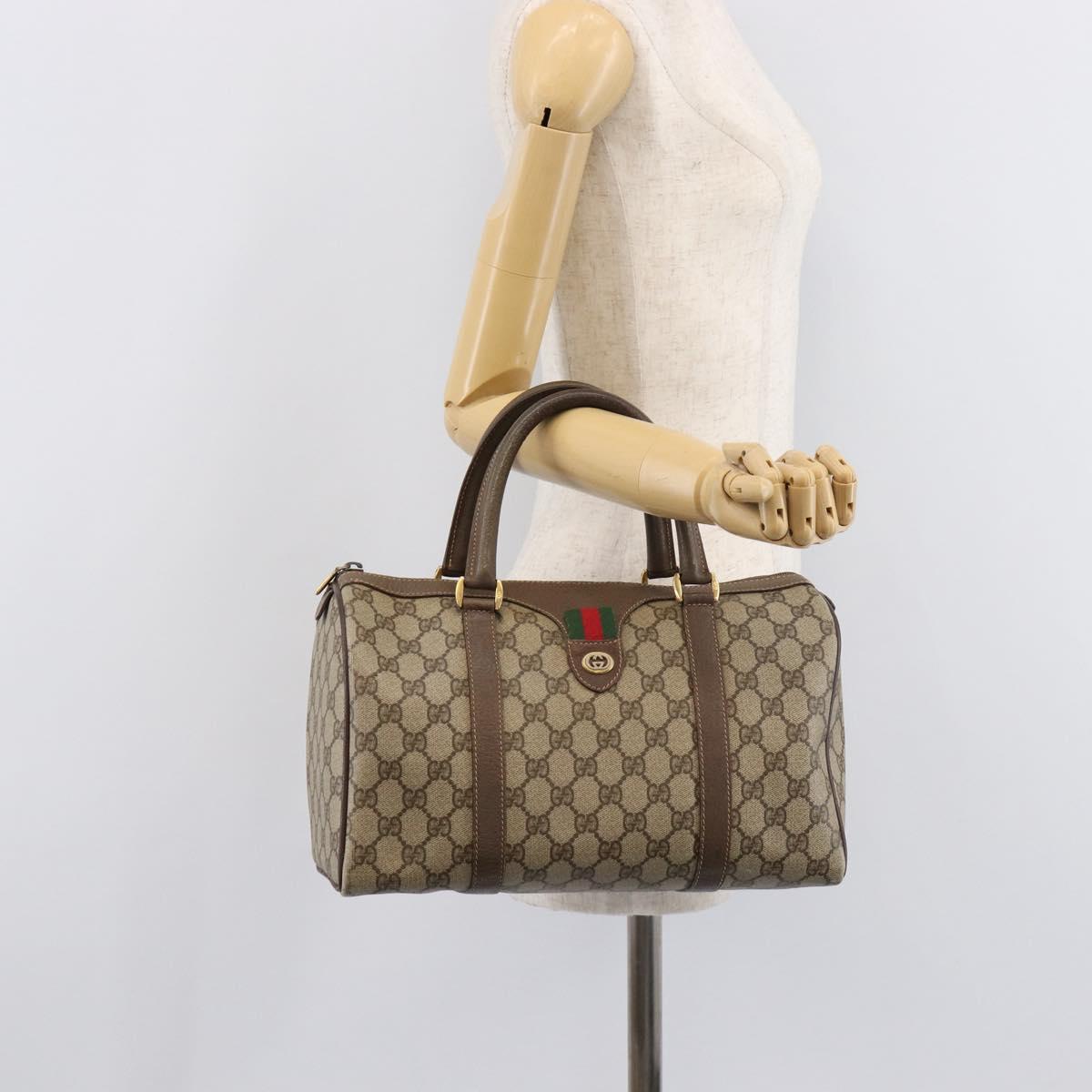 GUCCI GG Supreme Web Sherry Line Hand Bag PVC Beige Gold 40 02 007 Auth 215571