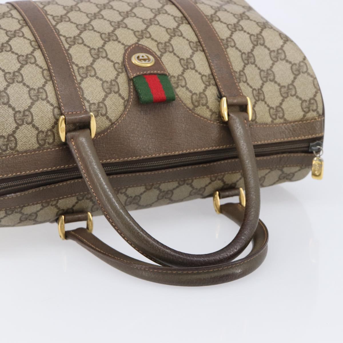 GUCCI GG Supreme Web Sherry Line Hand Bag PVC Beige Gold 40 02 007 Auth 215571