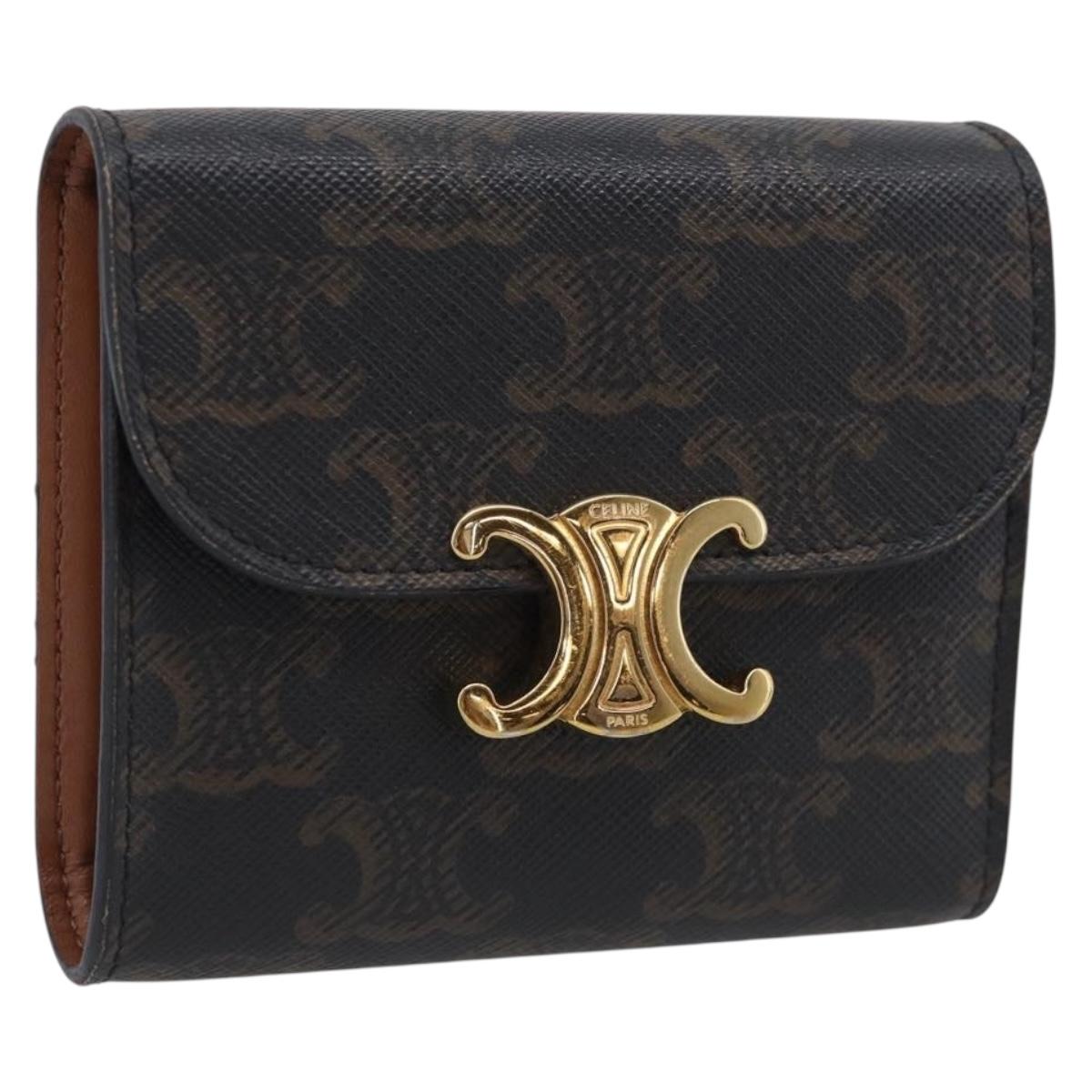 CELINE Triomphe Compact Wallet PVC Black Gold Auth 215575V