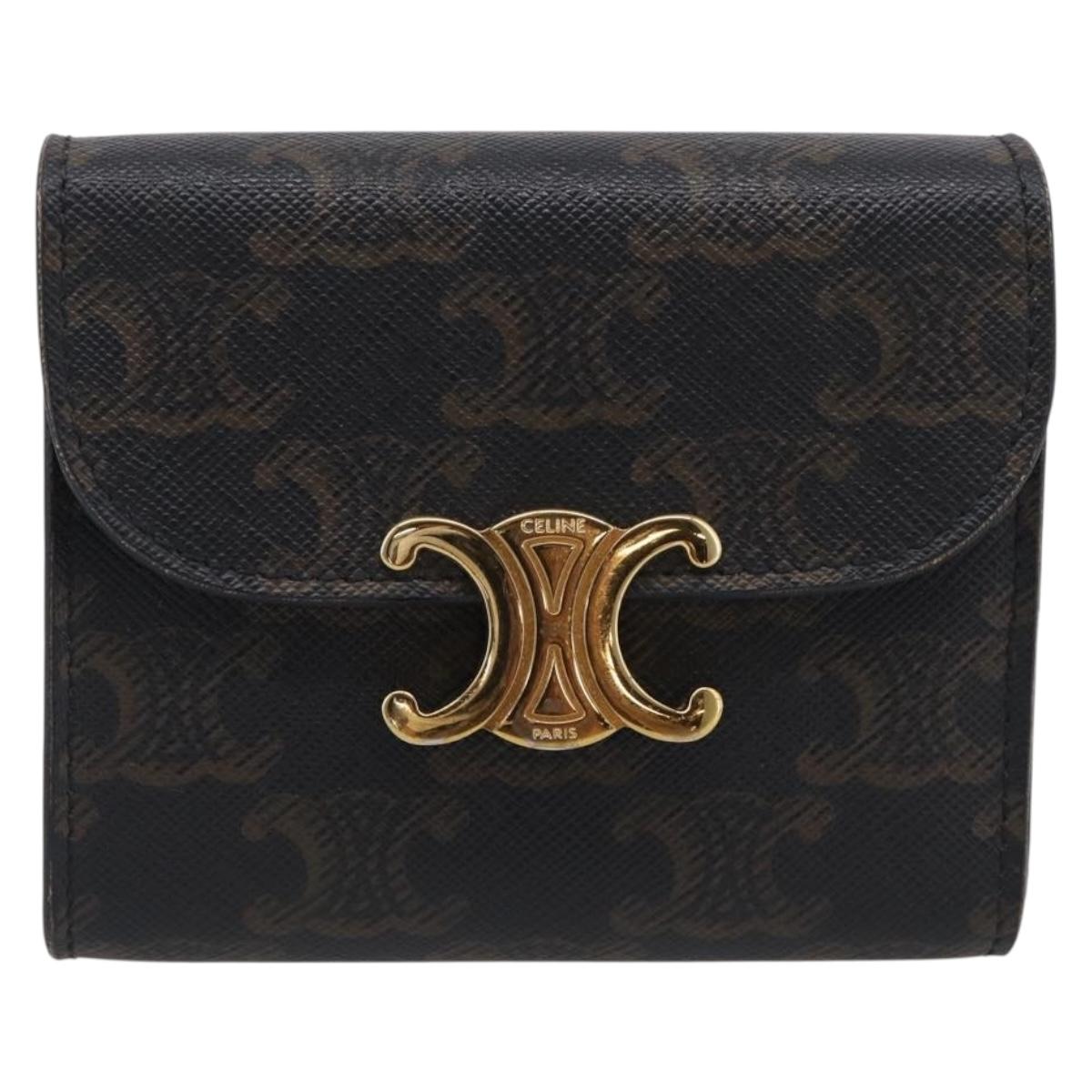 CELINE Triomphe Compact Wallet PVC Black Gold Auth 215575V