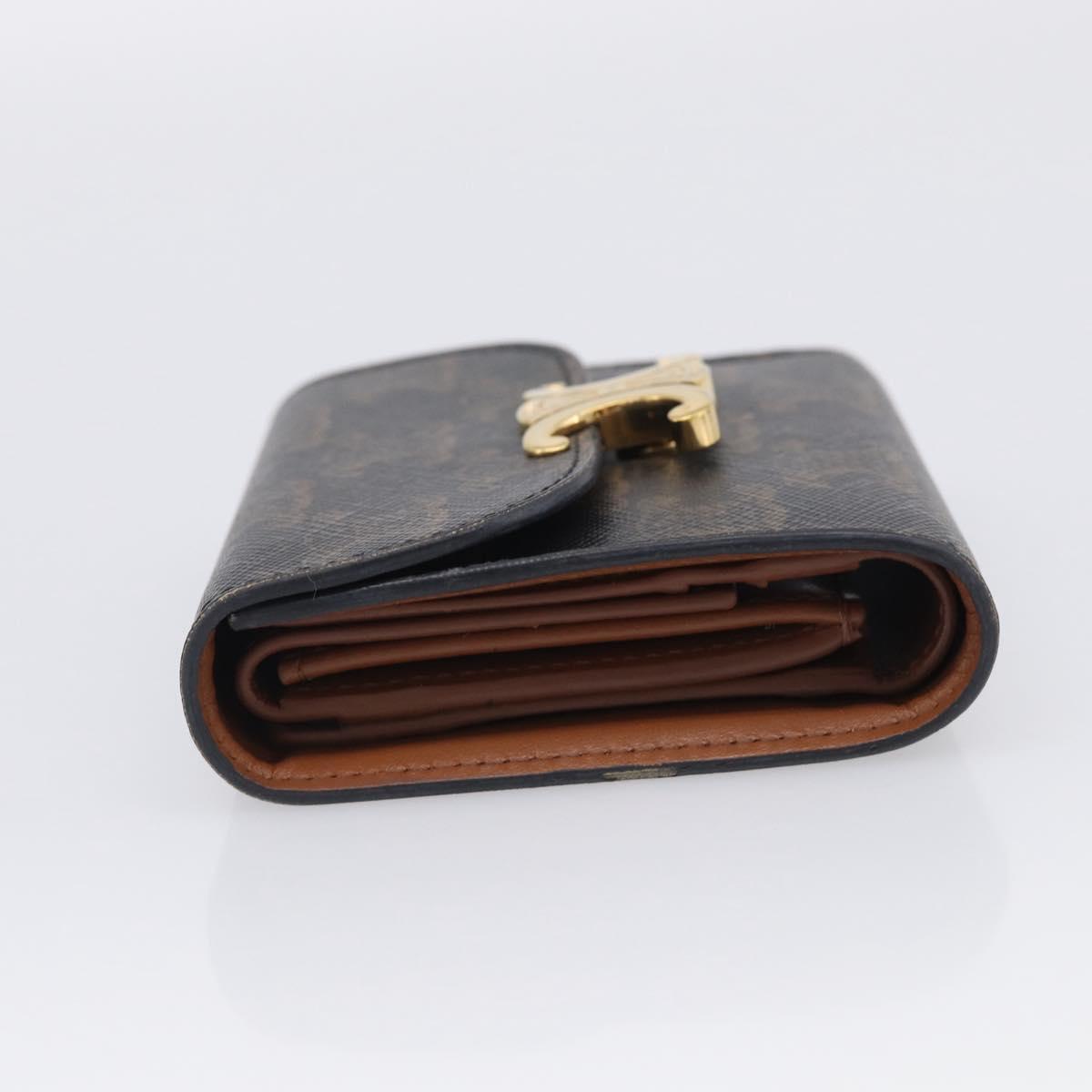 CELINE Triomphe Compact Wallet PVC Black Gold Auth 215575V