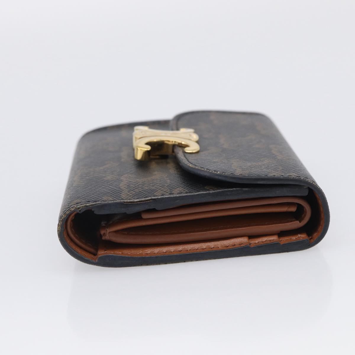 CELINE Triomphe Compact Wallet PVC Black Gold Auth 215575V