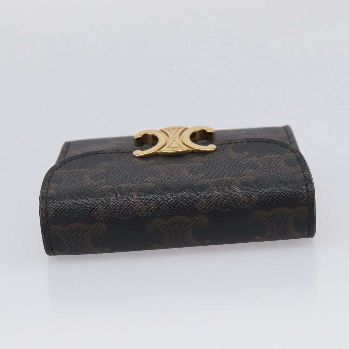 CELINE Triomphe Compact Wallet PVC Black Gold Auth 215575V
