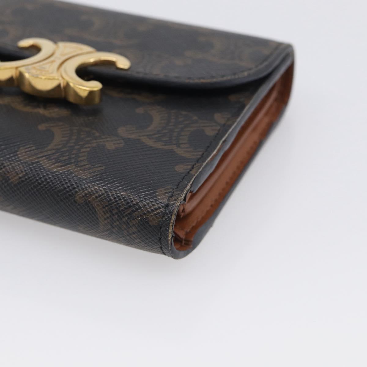 CELINE Triomphe Compact Wallet PVC Black Gold Auth 215575V