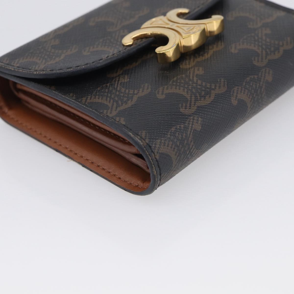 CELINE Triomphe Compact Wallet PVC Black Gold Auth 215575V