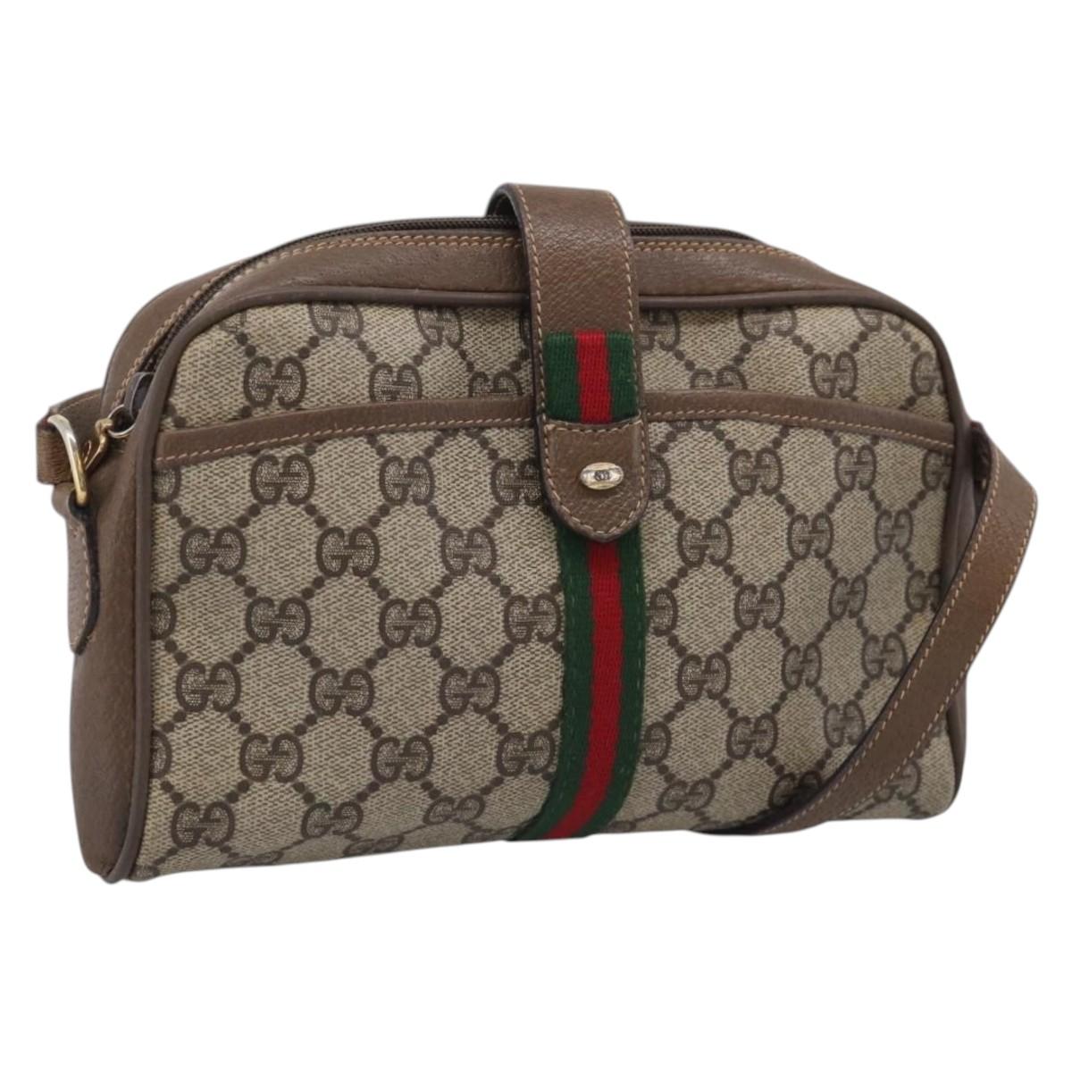 GUCCI GG Supreme Web Sherry Line Bag PVC Beige Gold 89 02 055 Auth 215588