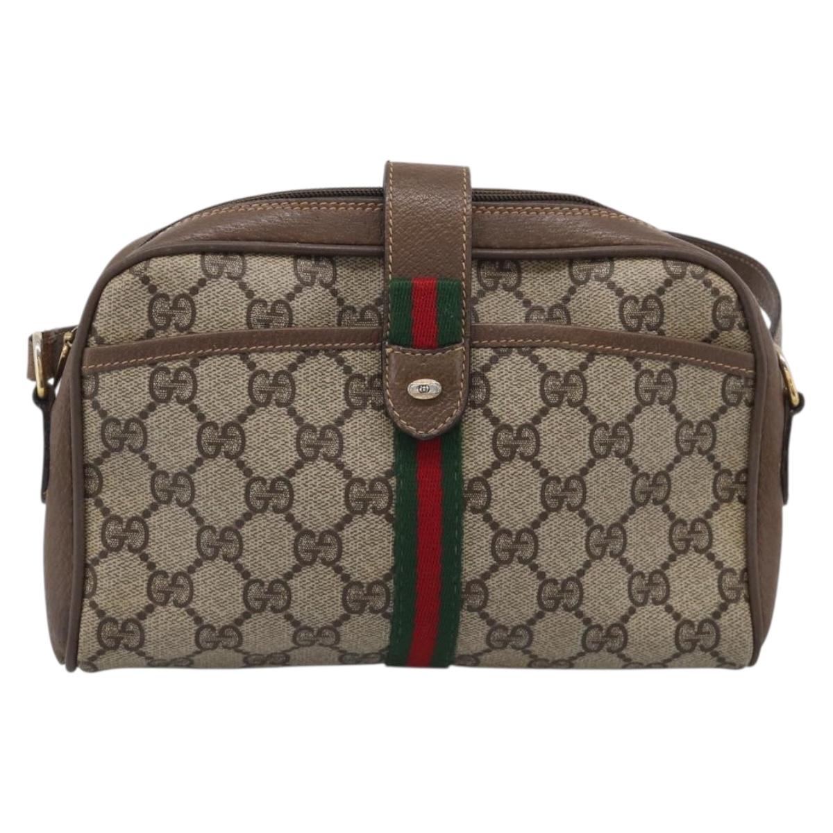 GUCCI GG Supreme Web Sherry Line Bag PVC Beige Gold 89 02 055 Auth 215588