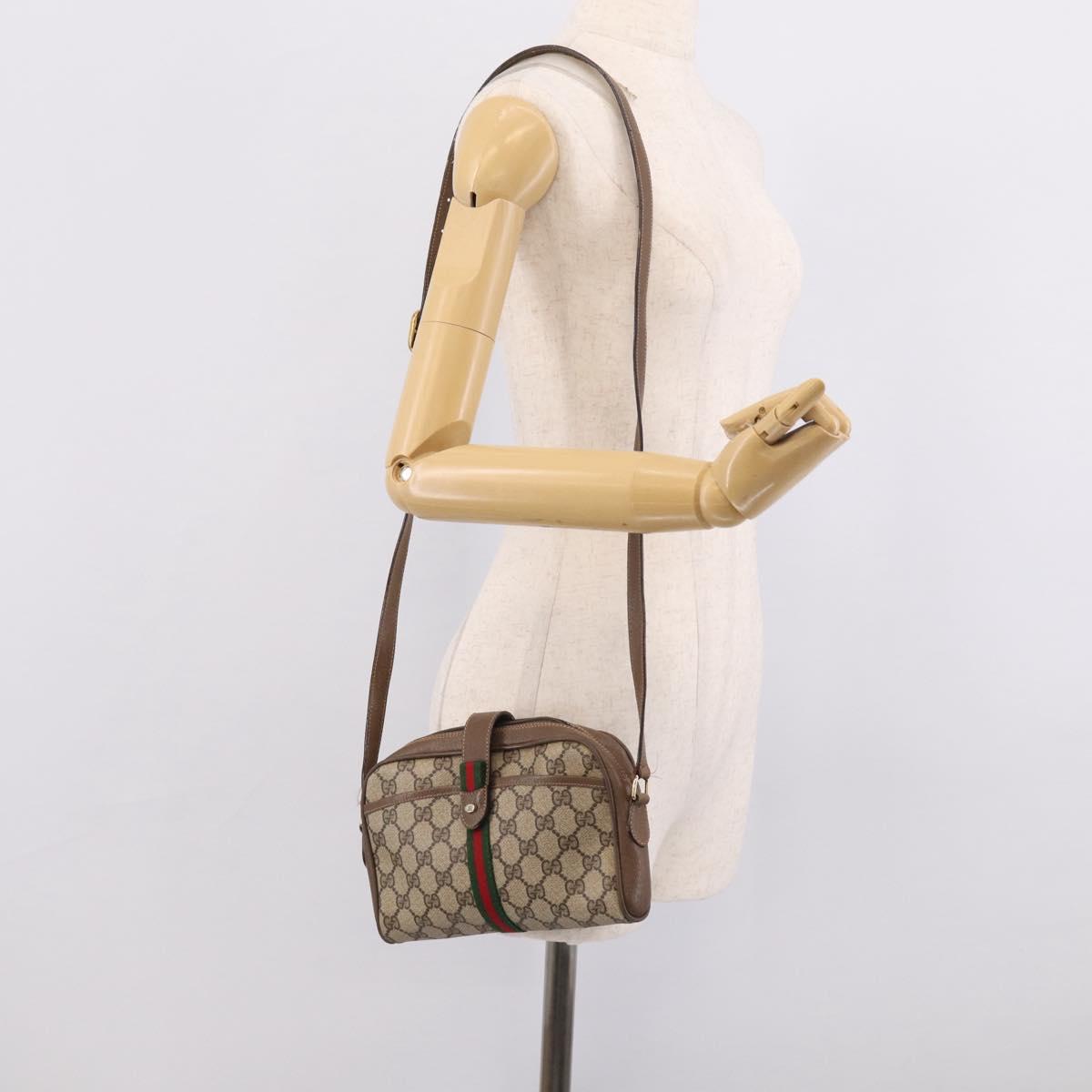 GUCCI GG Supreme Web Sherry Line Bag PVC Beige Gold 89 02 055 Auth 215588