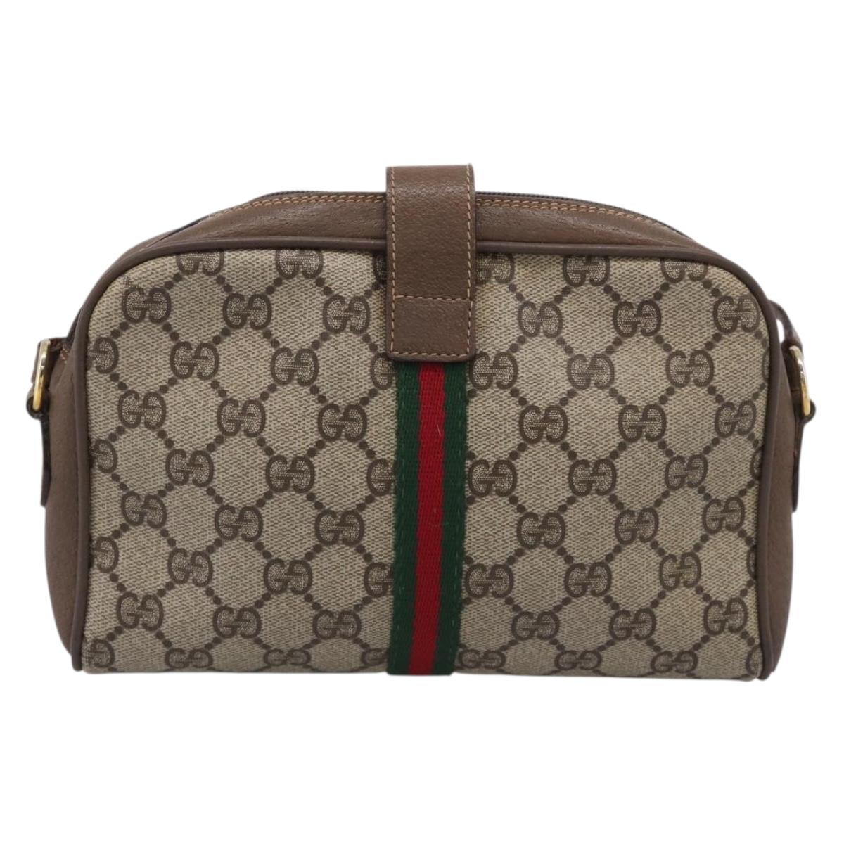 GUCCI GG Supreme Web Sherry Line Bag PVC Beige Gold 89 02 055 Auth 215588