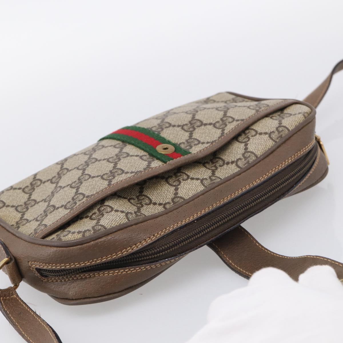 GUCCI GG Supreme Web Sherry Line Bag PVC Beige Gold 89 02 055 Auth 215588