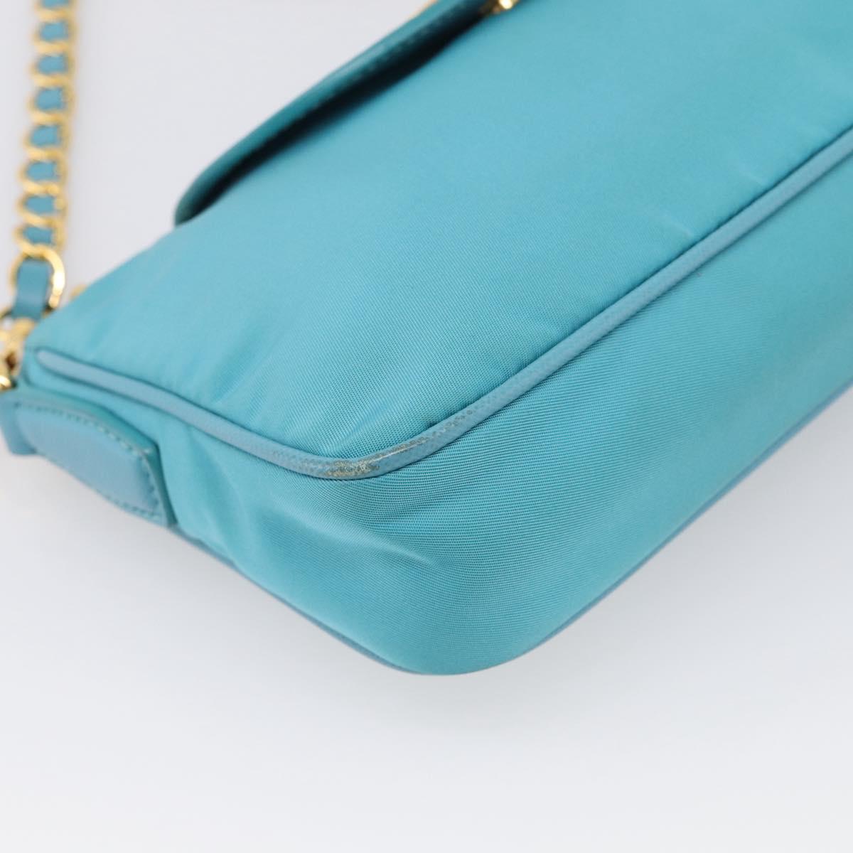 PRADA Chain Shoulder Bag Nylon Blue Gold Auth 215598V