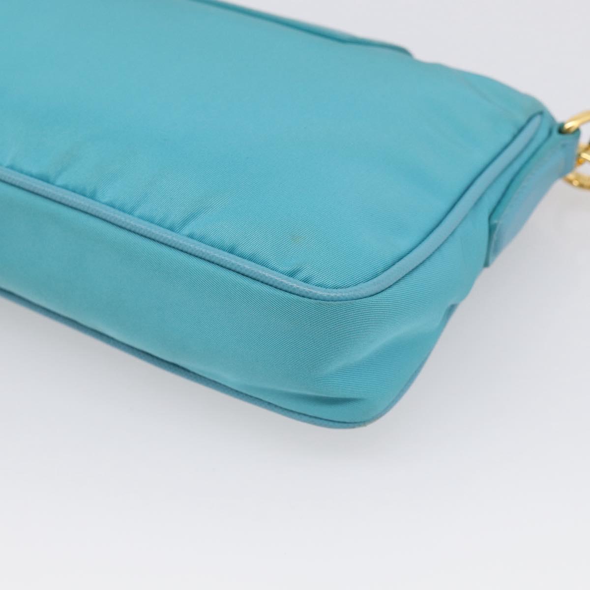PRADA Chain Shoulder Bag Nylon Blue Gold Auth 215598V