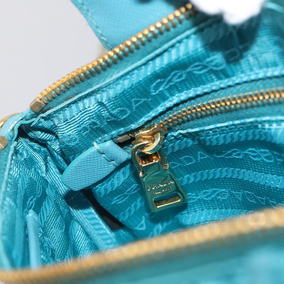 PRADA Chain Shoulder Bag Nylon Blue Gold Auth 215598V