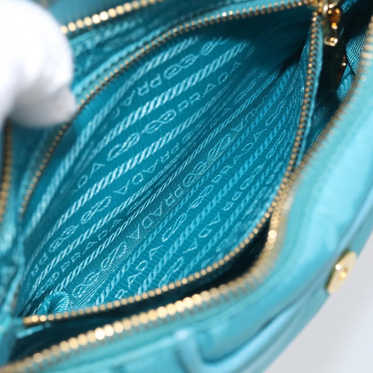PRADA Chain Shoulder Bag Nylon Blue Gold Auth 215598V