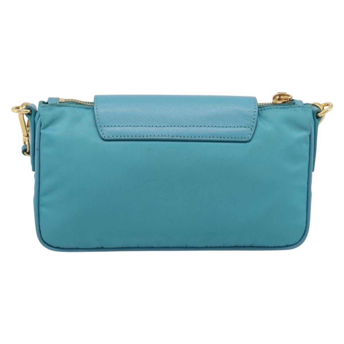 PRADA Chain Shoulder Bag Nylon Blue Gold Auth 215598V