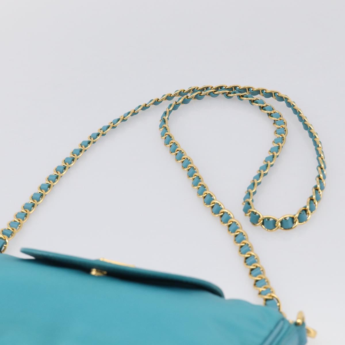 PRADA Chain Shoulder Bag Nylon Blue Gold Auth 215598V