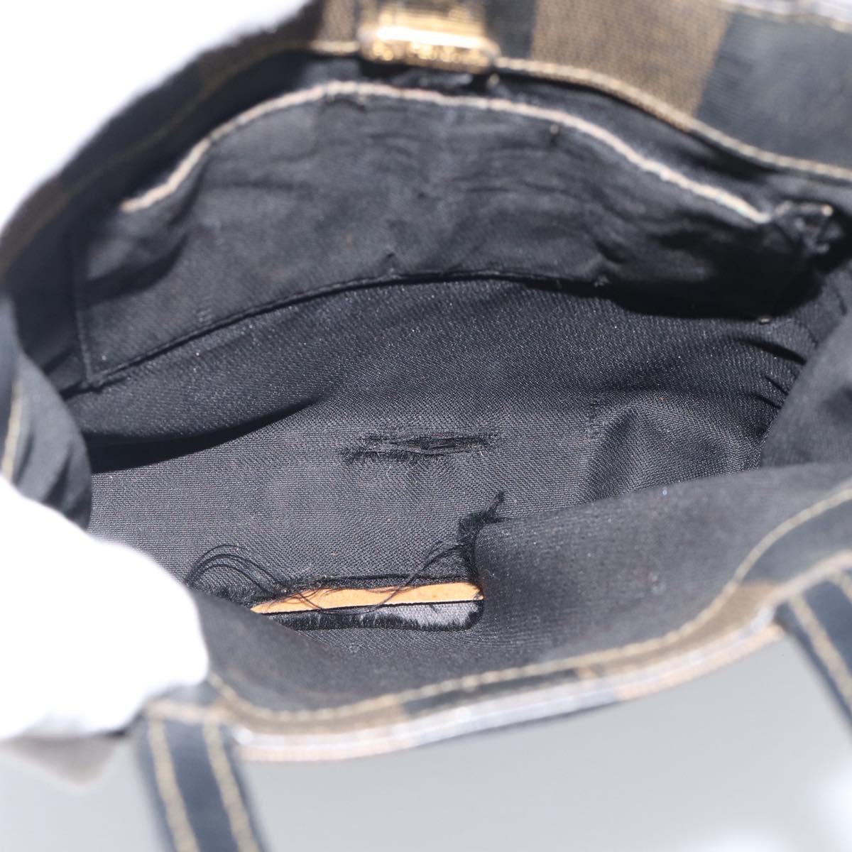 FENDI Pequin Canvas Hand Bag PVC Black Brown Auth 215603
