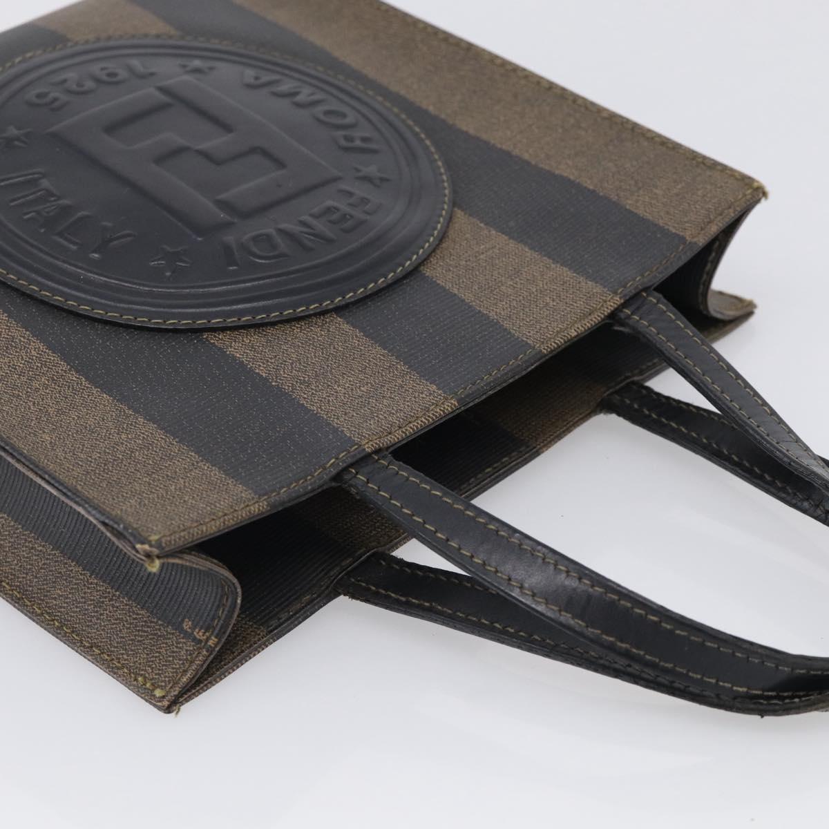 FENDI Pequin Canvas Hand Bag PVC Black Brown Auth 215603