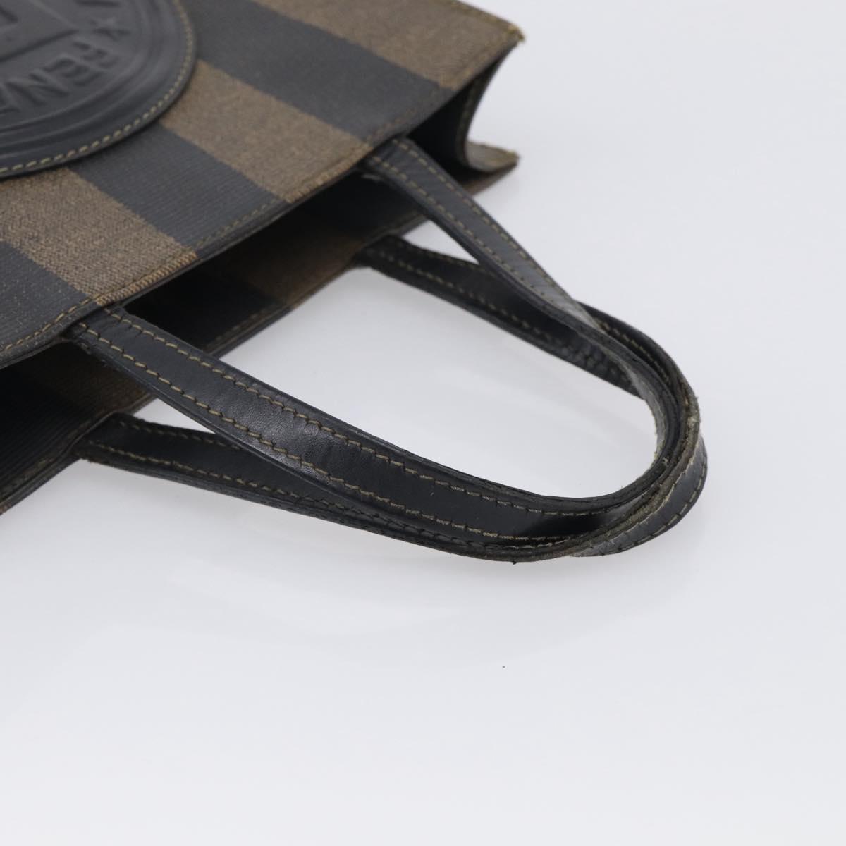 FENDI Pequin Canvas Hand Bag PVC Black Brown Auth 215603