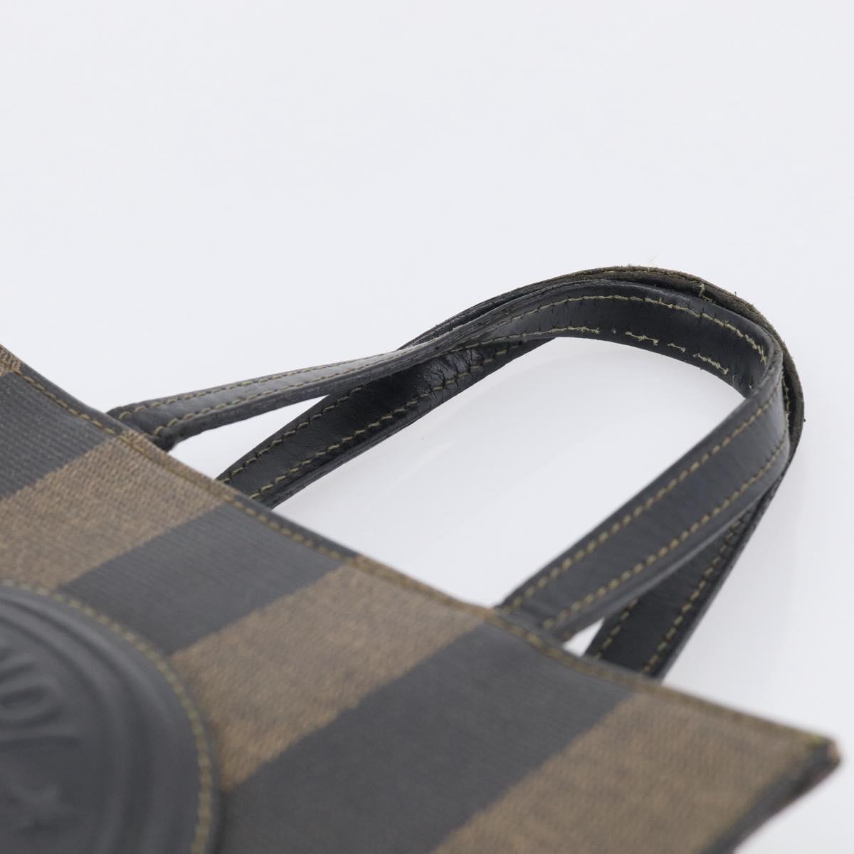 FENDI Pequin Canvas Hand Bag PVC Black Brown Auth 215603