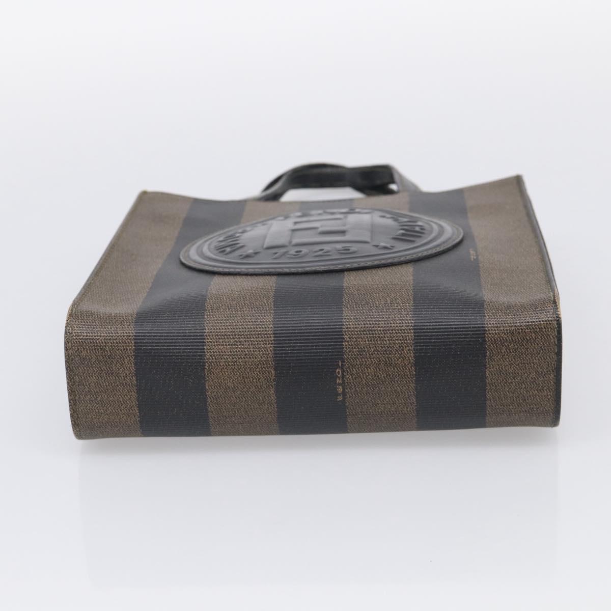 FENDI Pequin Canvas Hand Bag PVC Black Brown Auth 215603
