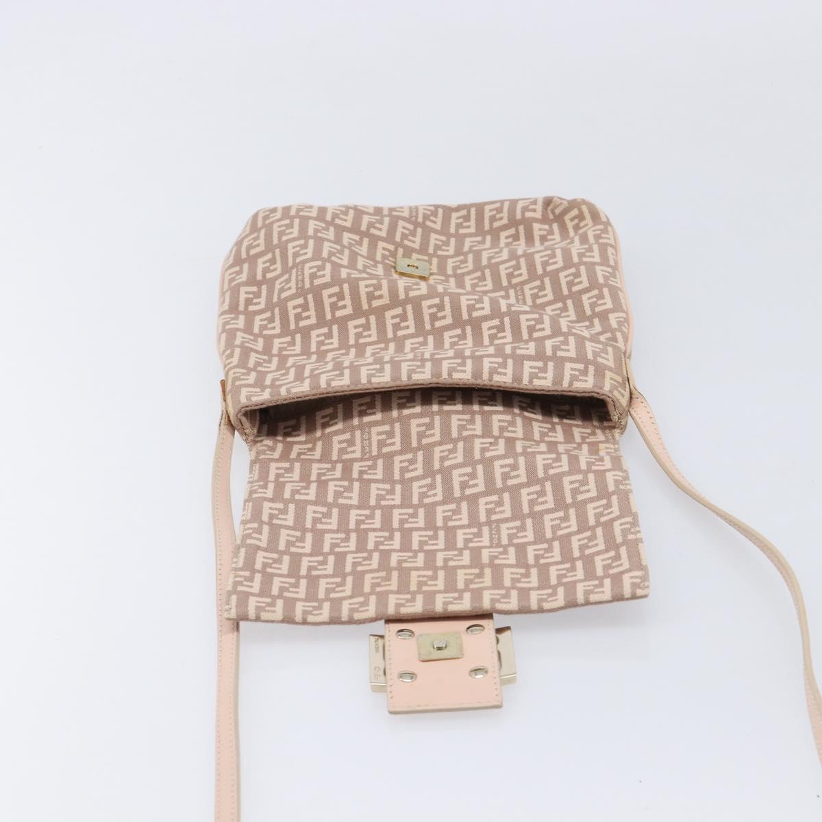 FENDI Zucchino Canvas Mamma Baguette Shoulder Bag Pink Gold Auth 215607V