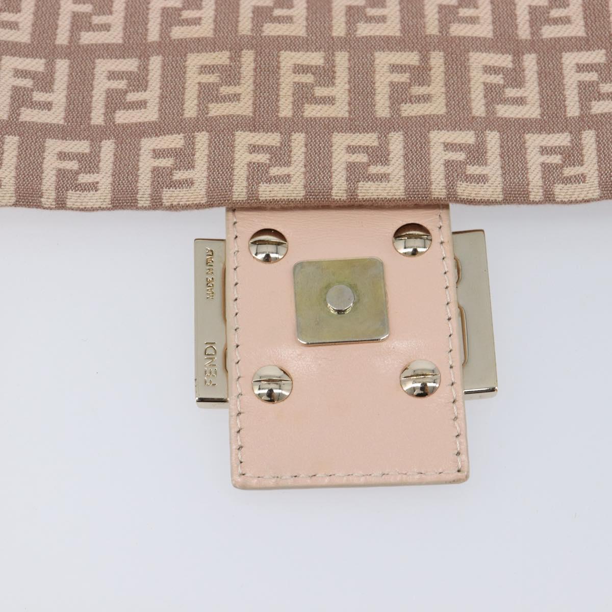 FENDI Zucchino Canvas Mamma Baguette Shoulder Bag Pink Gold Auth 215607V