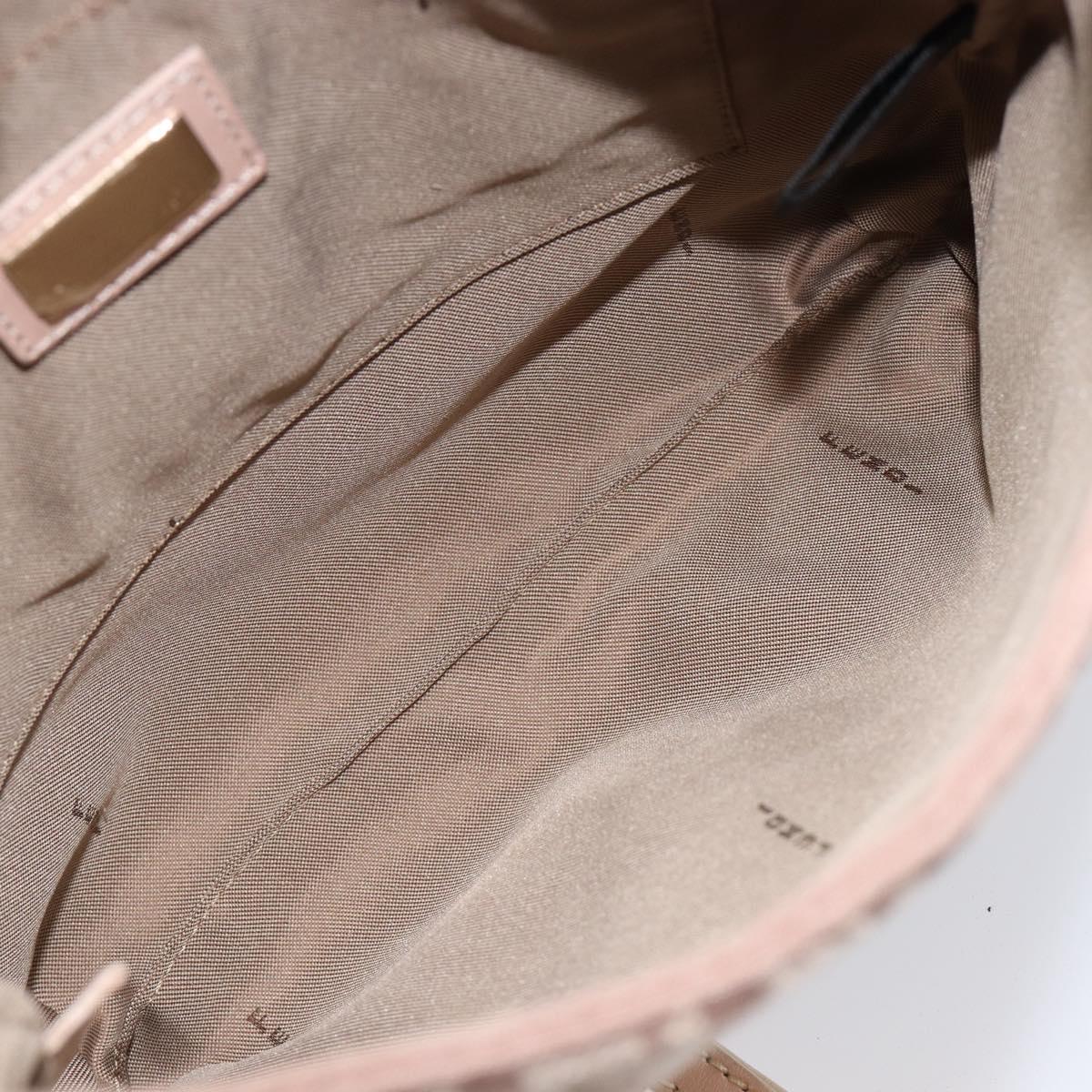 FENDI Zucchino Canvas Mamma Baguette Shoulder Bag Pink Gold Auth 215607V
