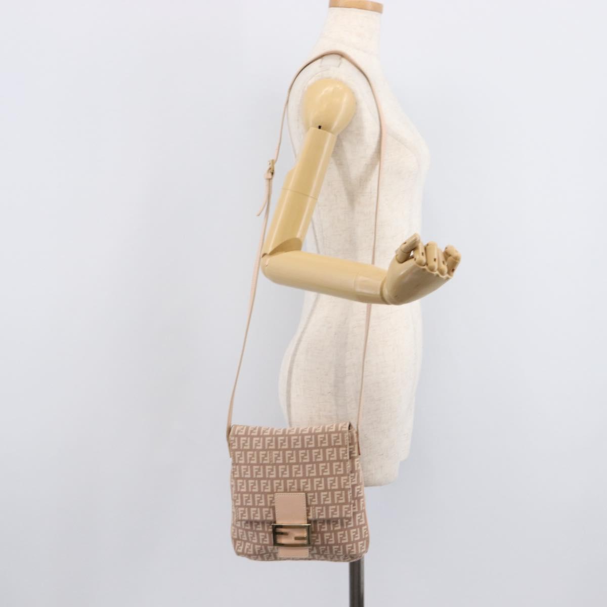 FENDI Zucchino Canvas Mamma Baguette Shoulder Bag Pink Gold Auth 215607V