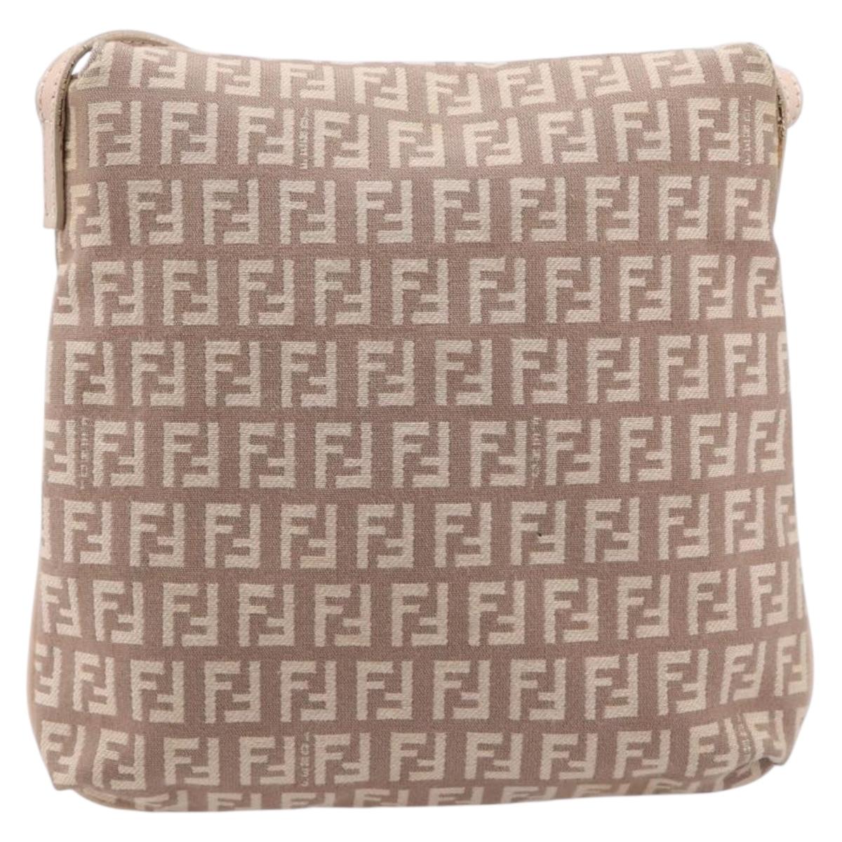 FENDI Zucchino Canvas Mamma Baguette Shoulder Bag Pink Gold Auth 215607V