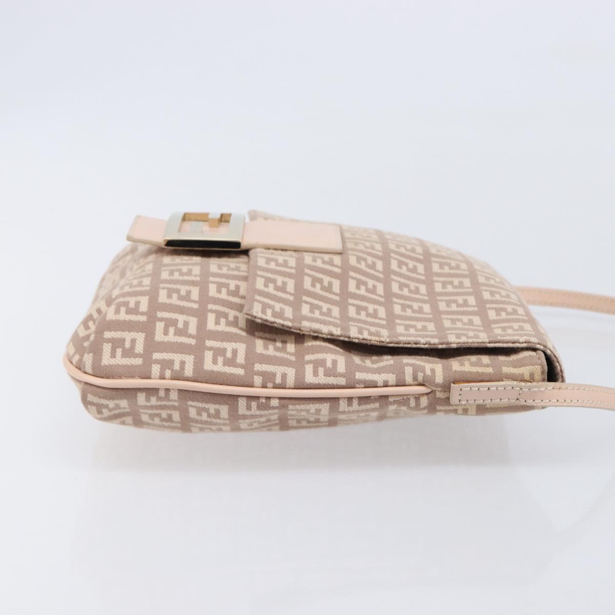 FENDI Zucchino Canvas Mamma Baguette Shoulder Bag Pink Gold Auth 215607V