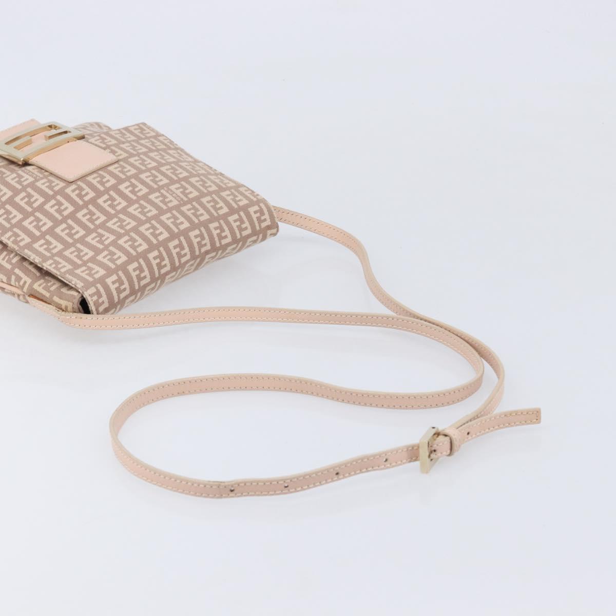 FENDI Zucchino Canvas Mamma Baguette Shoulder Bag Pink Gold Auth 215607V