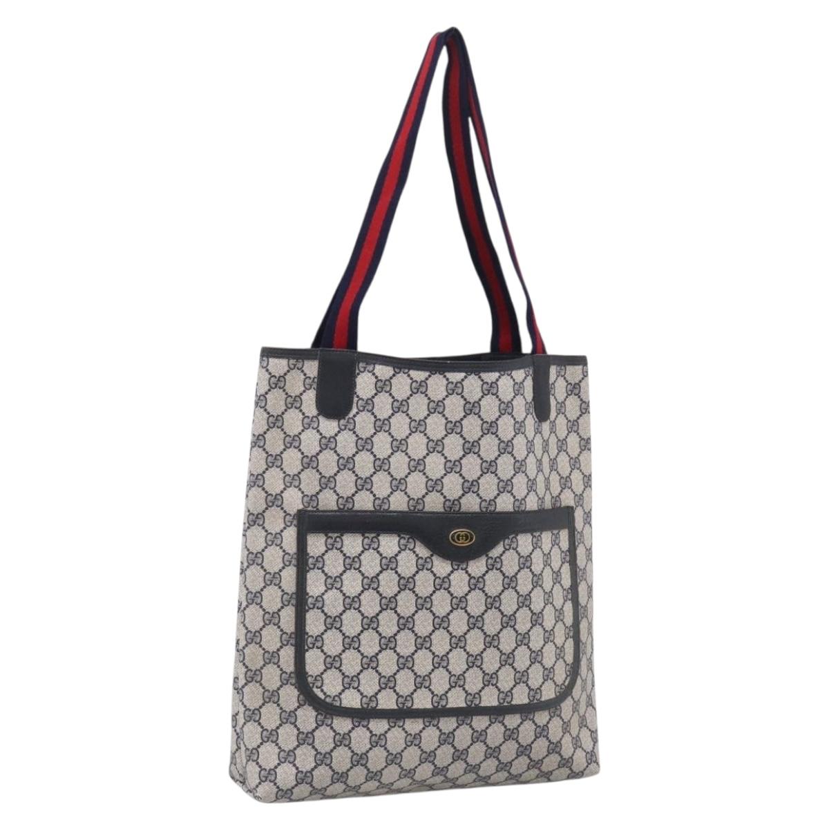 GUCCI GG Supreme Sherry Line Tote Bag PVC Navy Gold 39 02 003 Auth 215608A