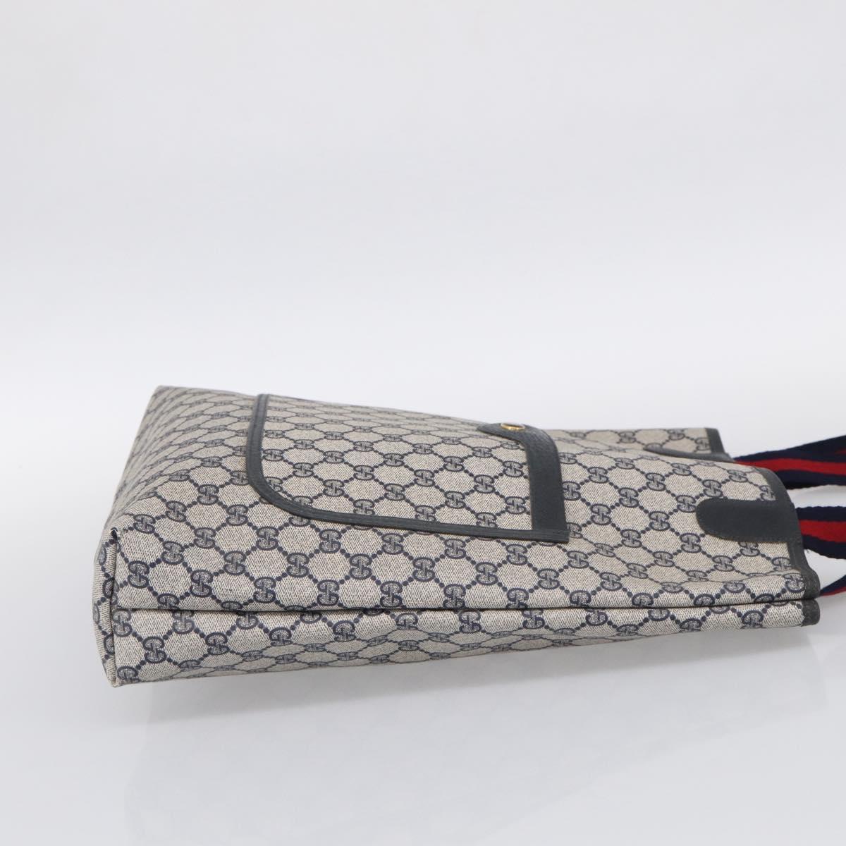 GUCCI GG Supreme Sherry Line Tote Bag PVC Navy Gold 39 02 003 Auth 215608A