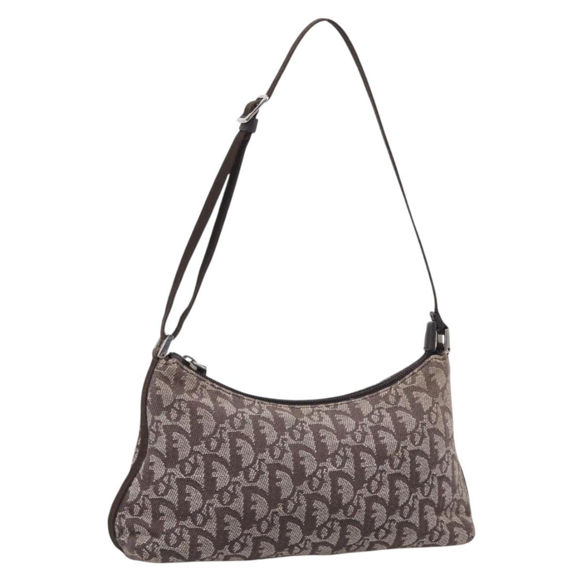 Christian Dior Trotter Canvas Accessory Pouch Brown Silver Auth 215610