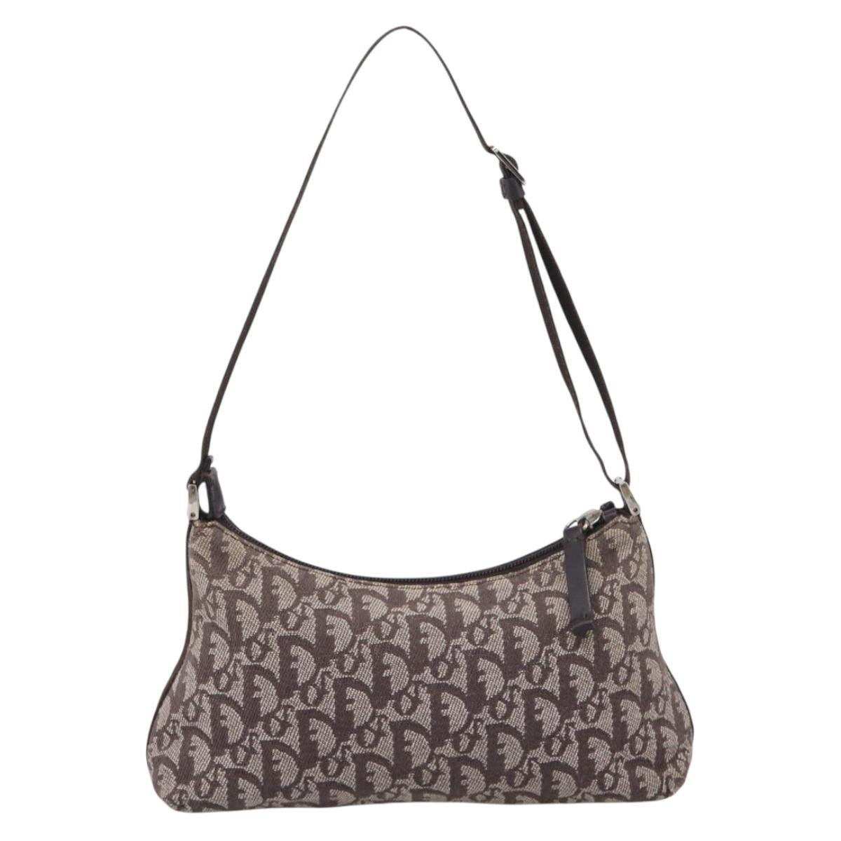 Christian Dior Trotter Canvas Accessory Pouch Brown Silver Auth 215610