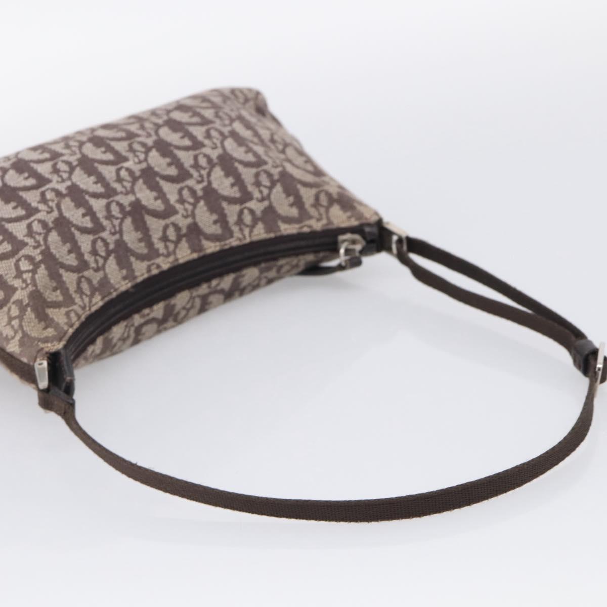 Christian Dior Trotter Canvas Accessory Pouch Brown Silver Auth 215610