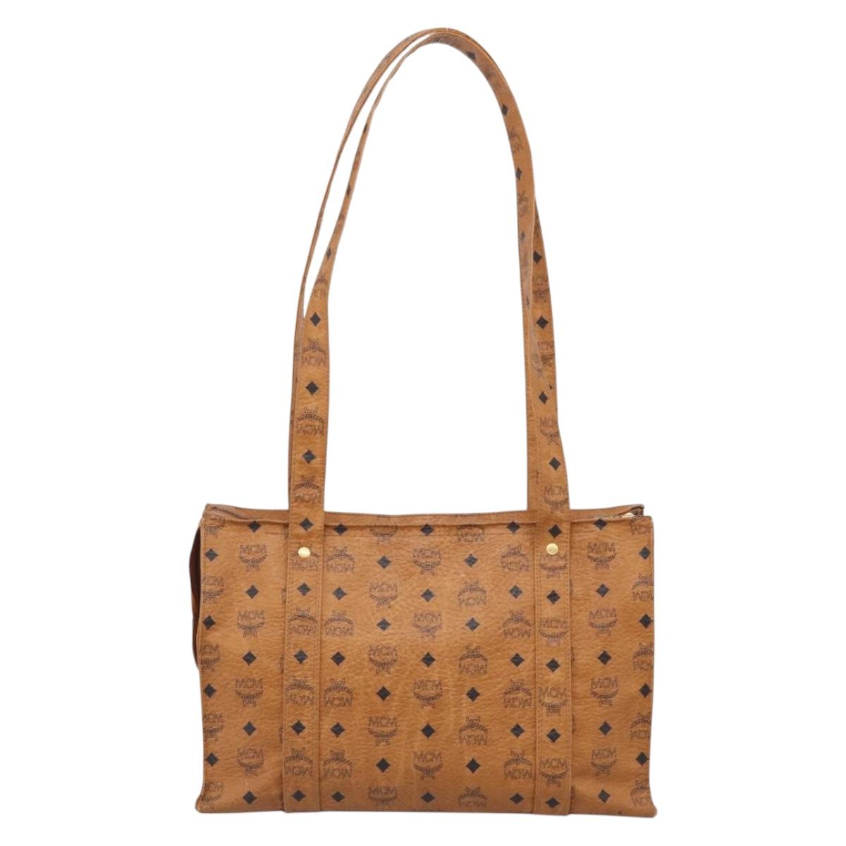 MCM Vicetos Logogram Tote Bag PVC Leather Brown Gold Auth 215611