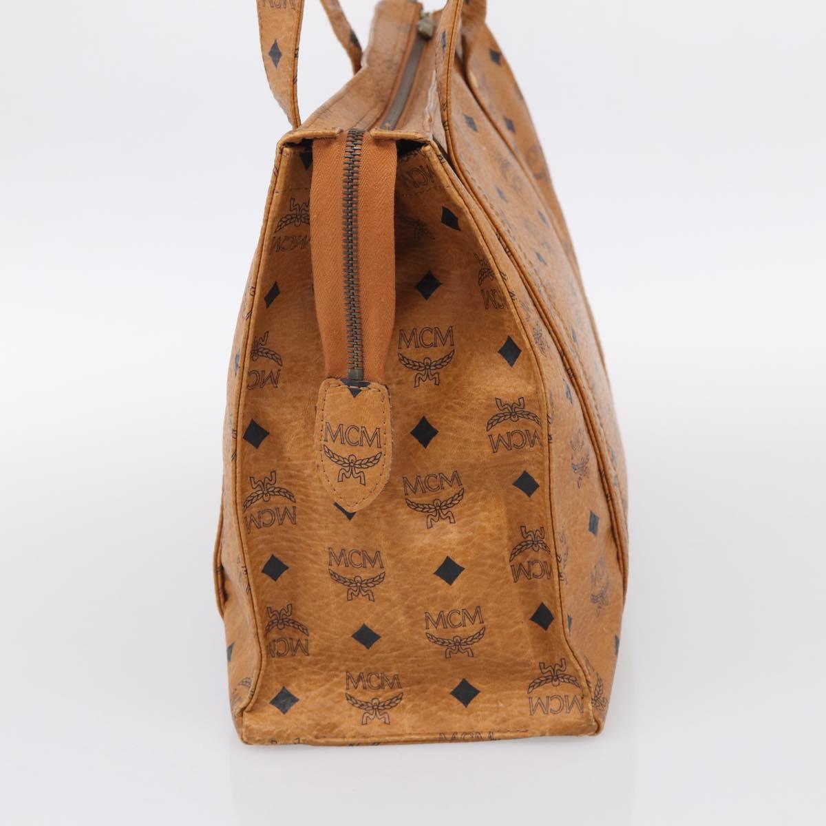 MCM Vicetos Logogram Tote Bag PVC Leather Brown Gold Auth 215611