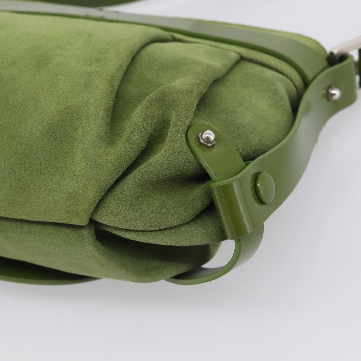 Salvatore Ferragamo Gancini Shoulder Bag Suede Green Silver Auth 215612A