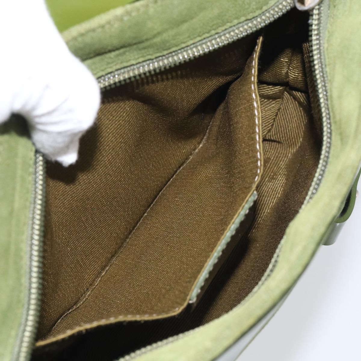 Salvatore Ferragamo Gancini Shoulder Bag Suede Green Silver Auth 215612A
