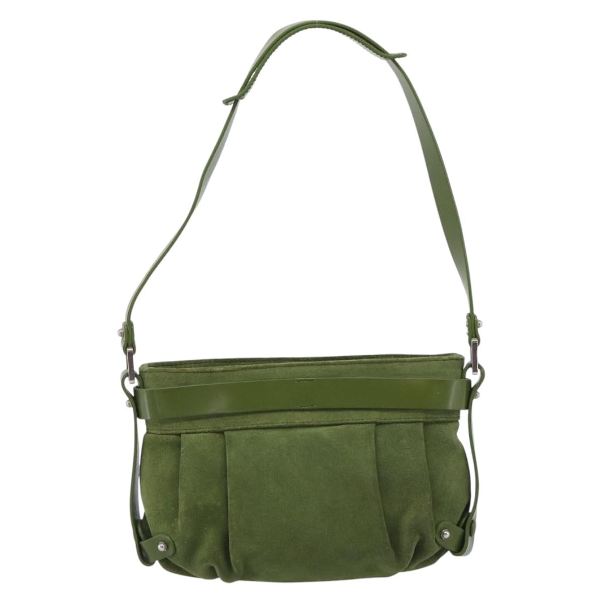 Salvatore Ferragamo Gancini Shoulder Bag Suede Green Silver Auth 215612A