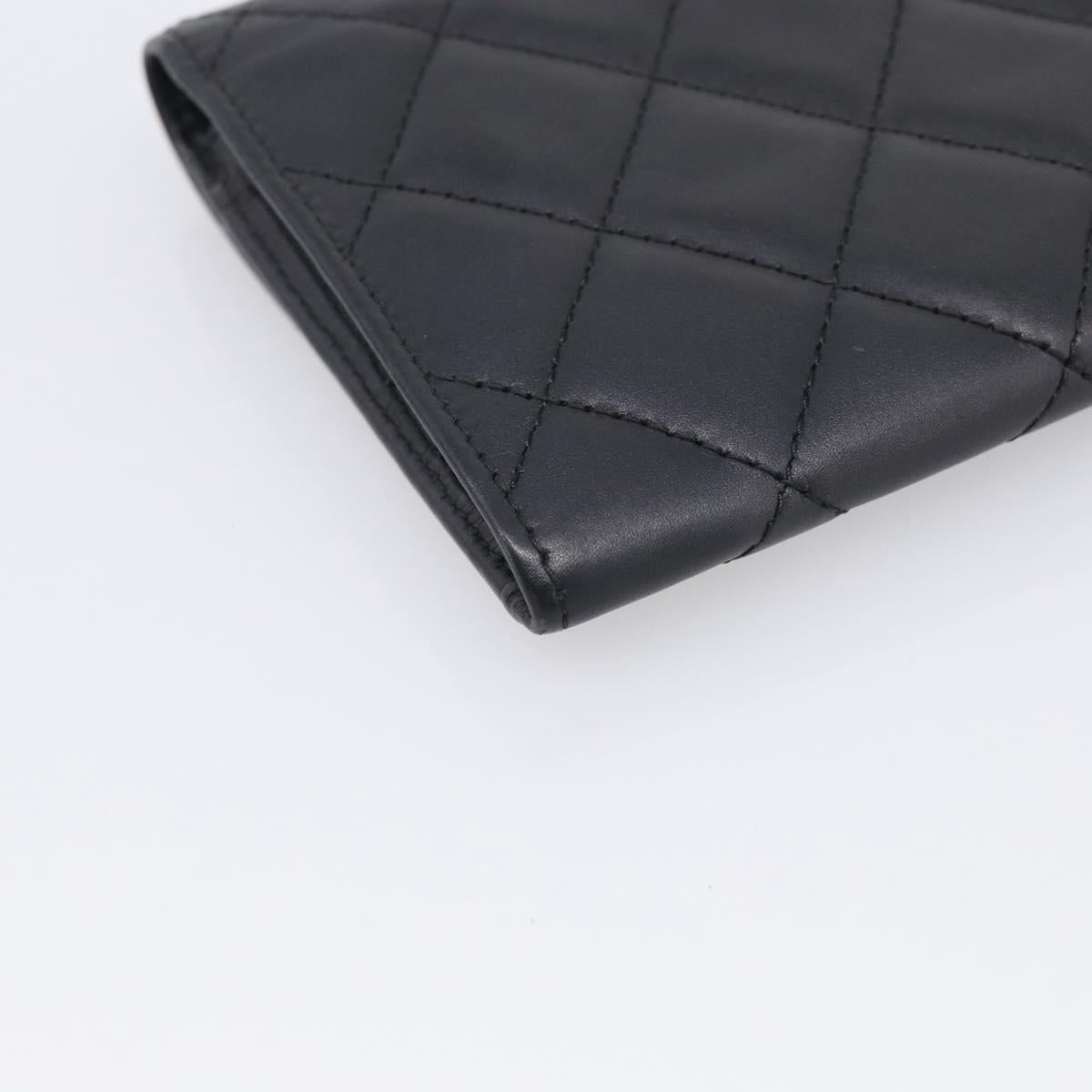 CHANEL Cambon Line Matelasse Compact Wallet Leather Black Silver CC Auth 215615V