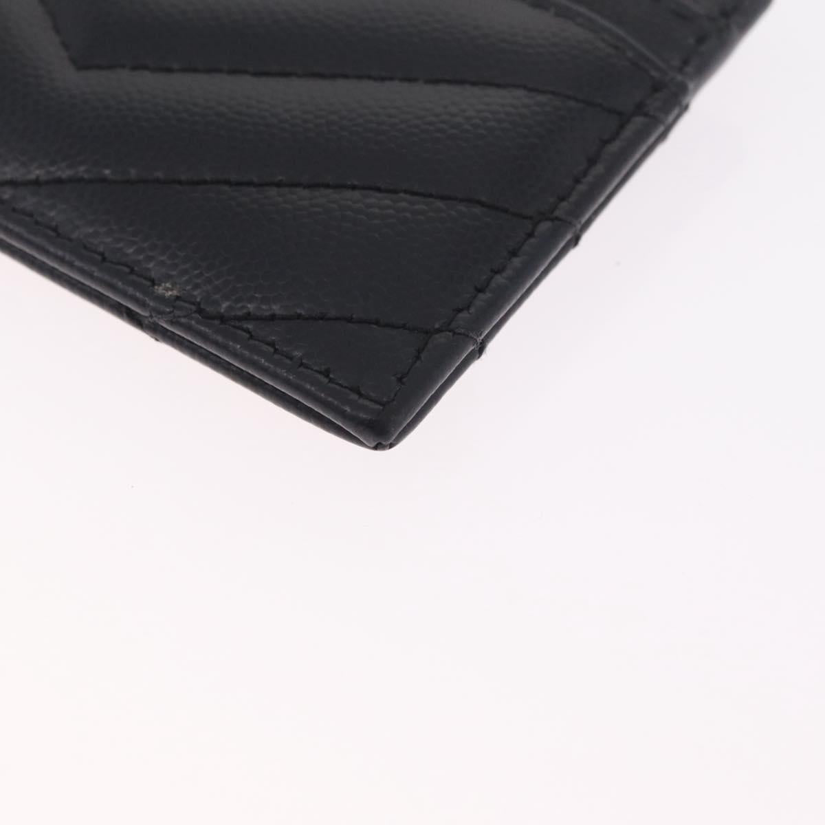 Saint Laurent Cassandra Card Case Leather Black Gold Auth 215617V