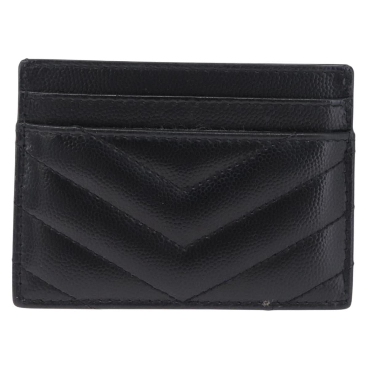 Saint Laurent Cassandra Card Case Leather Black Gold Auth 215617V