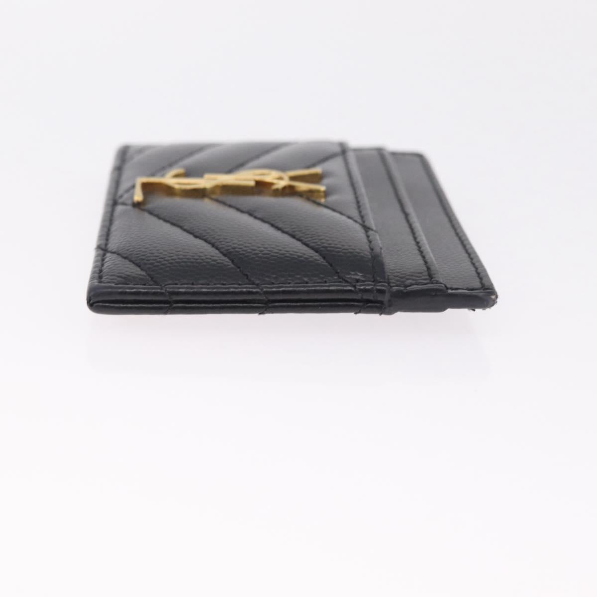 Saint Laurent Cassandra Card Case Leather Black Gold Auth 215617V