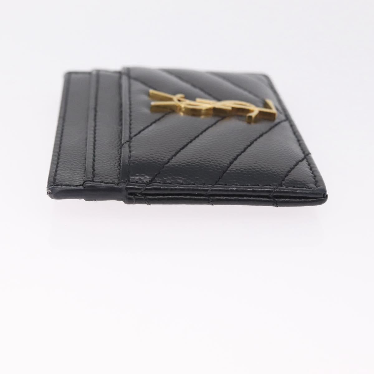Saint Laurent Cassandra Card Case Leather Black Gold Auth 215617V