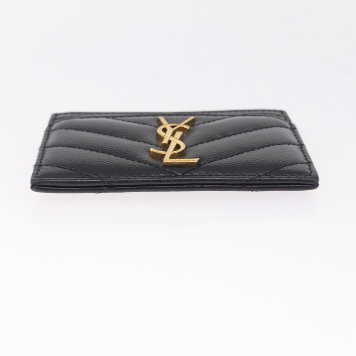 Saint Laurent Cassandra Card Case Leather Black Gold Auth 215617V